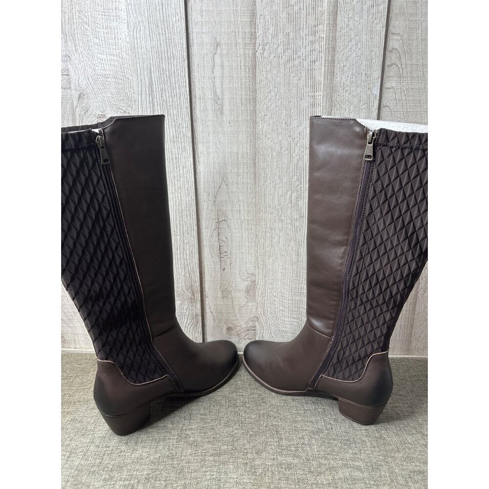 Propet Womens 9.5 Wide Brown Leather Boots Quilted Back Panel Chunky Heel - Picture 7 of 11